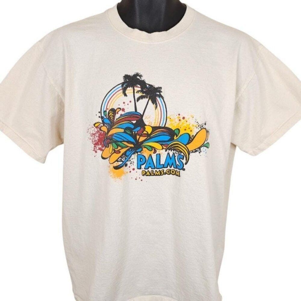 Vintage Palms Casino T Shirt Mens Size Large Cream Y2K Las Vegas Destination